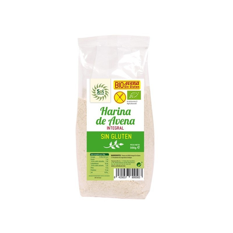 Harina de avena integral molida sin gluten bio 500g Sol Natural