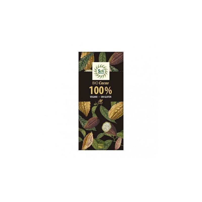 Tableta chocolate cacao puro 100% Bio 70g Sol Natural